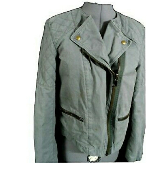 GAP Quilted Moto Jacket 6 Olive Green zipper cuffs - Picture 2 of 8